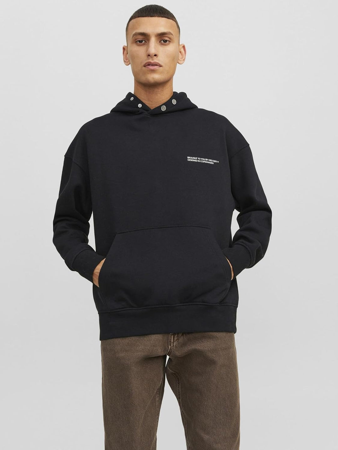 JACK & JONES Male Kapuzenpullover Gedruckt Kapuzenpullover S Schwarz, S Schwarz