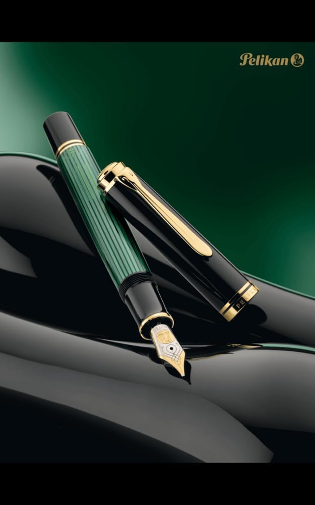 Pelikan Füllhalter Souverän 400, Schwarz-Grün, Feder M (mittel), hochwertiger Kolbenfüller im Gesche