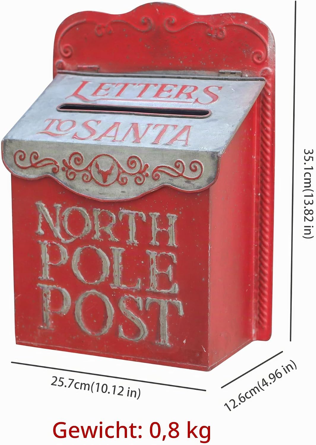 Weihnachtsmann Briefkasten Weihnachtlicher Deko aus Metall, Weiss Rot, Weihnachtsmann Vintage Briefk