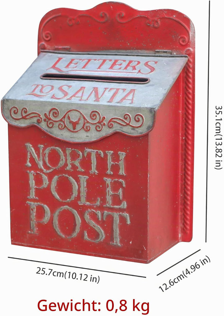 Weihnachtsmann Briefkasten Weihnachtlicher Deko aus Metall, Weiss Rot, Weihnachtsmann Vintage Briefk