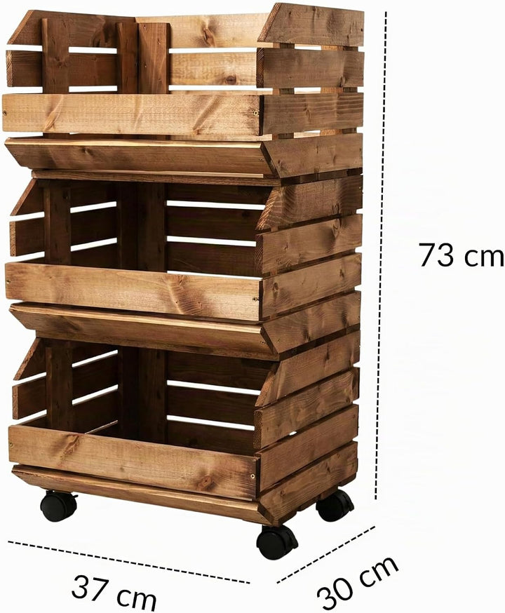 Stapelkisten Set Gemüseregal Mit Rollen 3 Holzkisten Regal Obsthorde Kartoffelkiste Braun Mit Montag