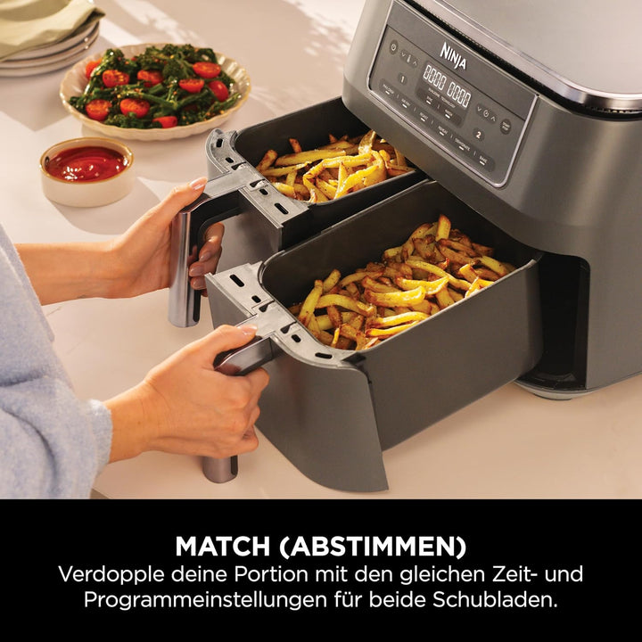 Ninja Dual Zone Digital Air Fryer, 2 Schubladen, 6-in-1, Heissluftfritteuse ohne Öl, 7,6L, Heissluft