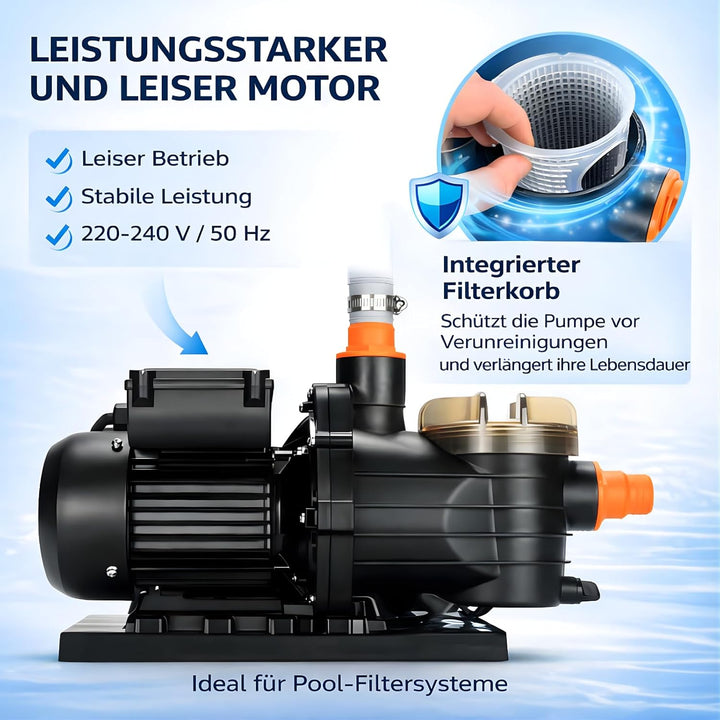 Verda Sandfilteranlage Pumpe 13200 l/h 550W Pool Filterpumpe 1000g inkl. Filterbällen 12m Förderhöhe