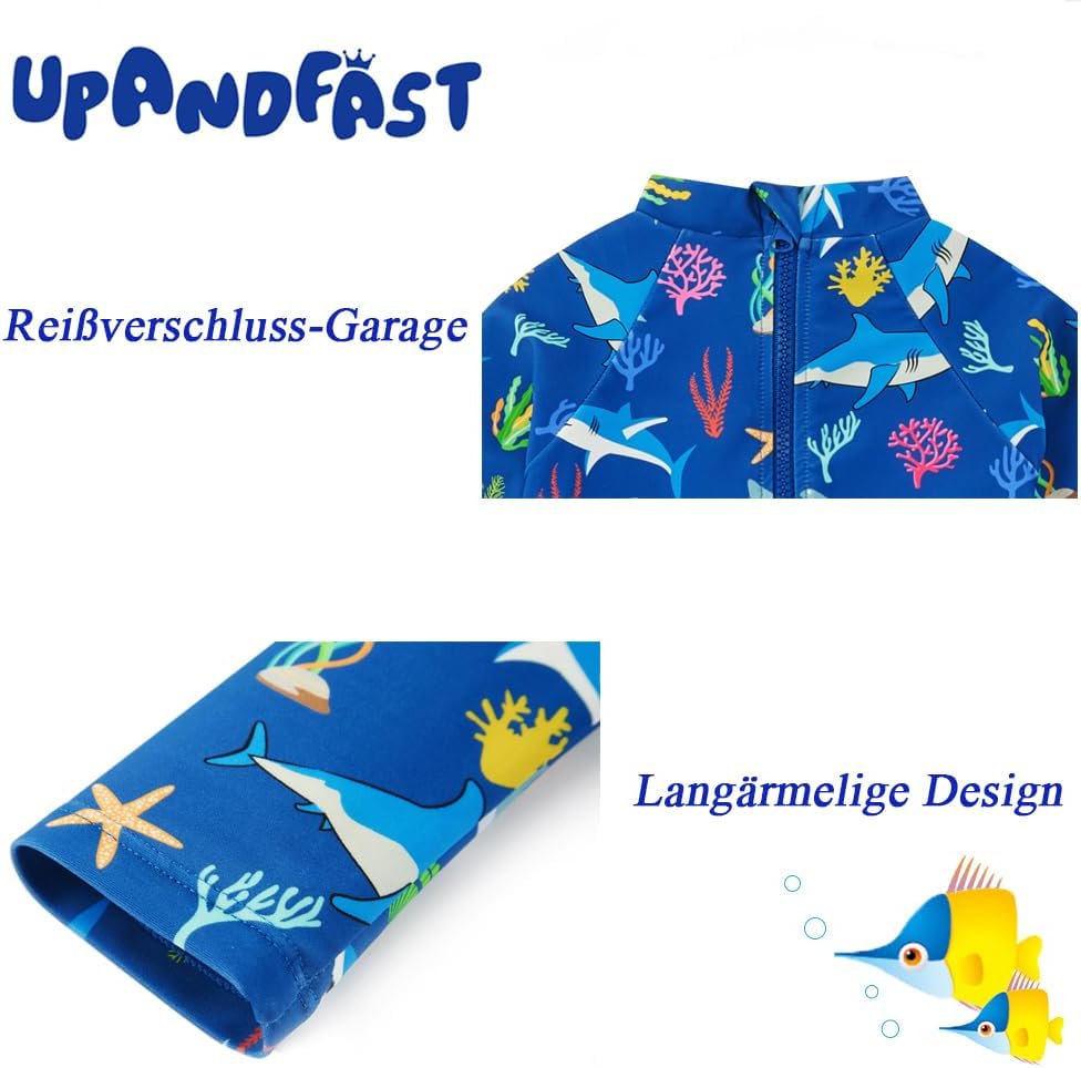 upandfast Baby Badeanzug mit Sonnenhut UPF 50+ Badebekleidung für Baby 3-6 Monate Blau, 3-6 Monate B