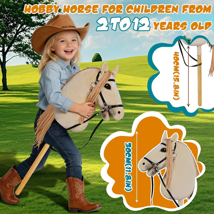 Hobby Horse für Kinder, Steckenpferd Spielzeug Pferd mit Halfter und Zügeln, Holzpferd Plüschpferd S