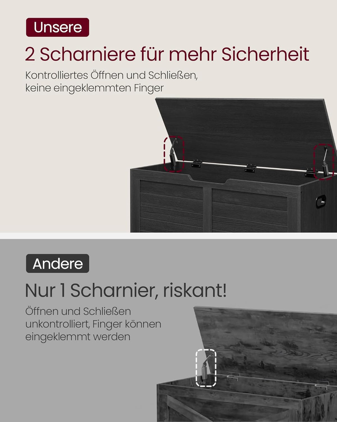 VASAGLE Schuhbank, Sitzbank mit Stauraum, Sitztruhe mit 2 Sicherheitsscharnieren, Aufbewahrungsschra