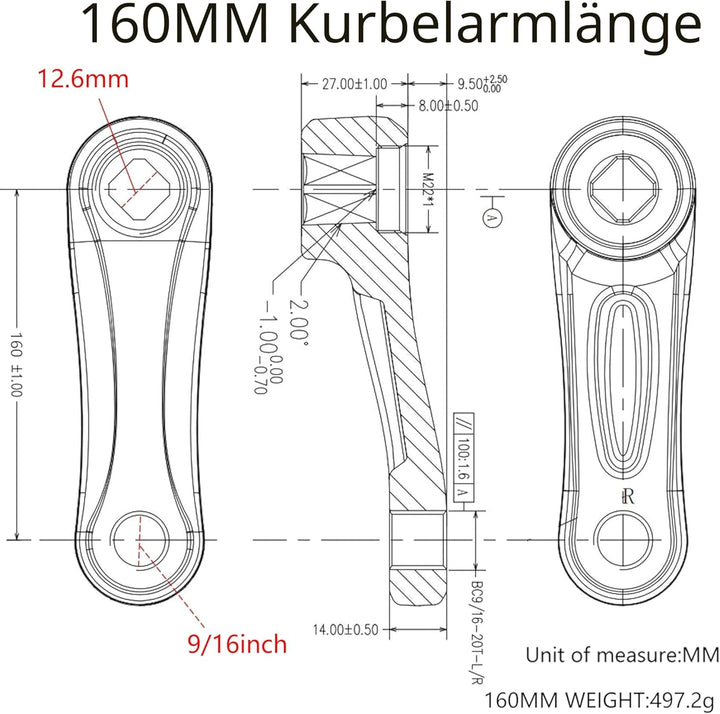 Alps2Ocean Universal-Fahrrad-Kurbelarme, 89 mm/102 mm/114 mm/127 mm/140 mm/152 mm/160 mm/165 mm/170