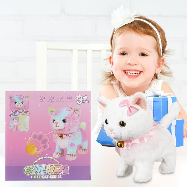 Interaktives Haustier Katze, Spielzeug Katze für Kinder, Interaktives Plüschtier Katze mit Gehen, Be