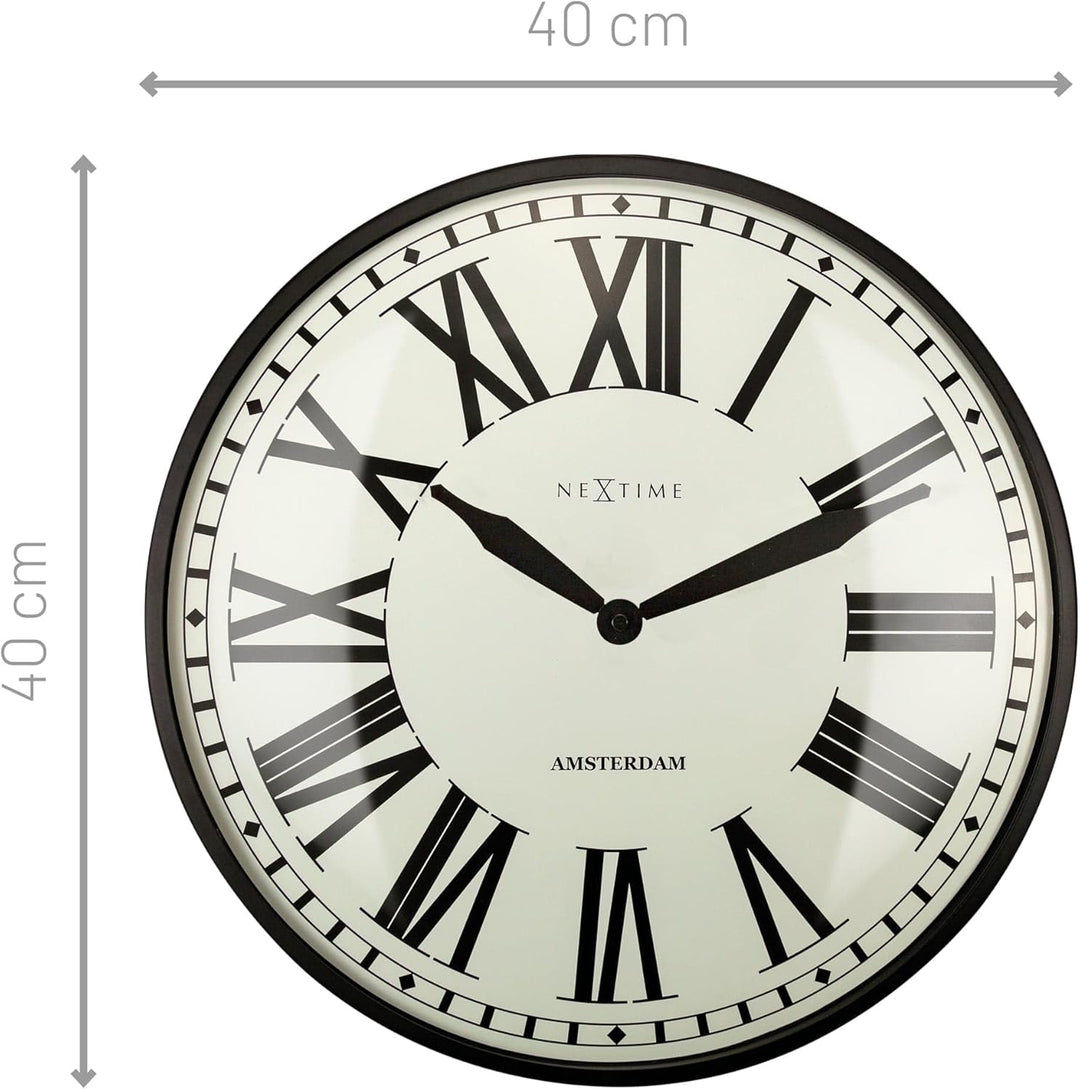 NeXtime Wanduhr Dia. 40cm - Metall Amsterdam Stil Uhrwerk One Size Silberfarben, One Size Silberfarb