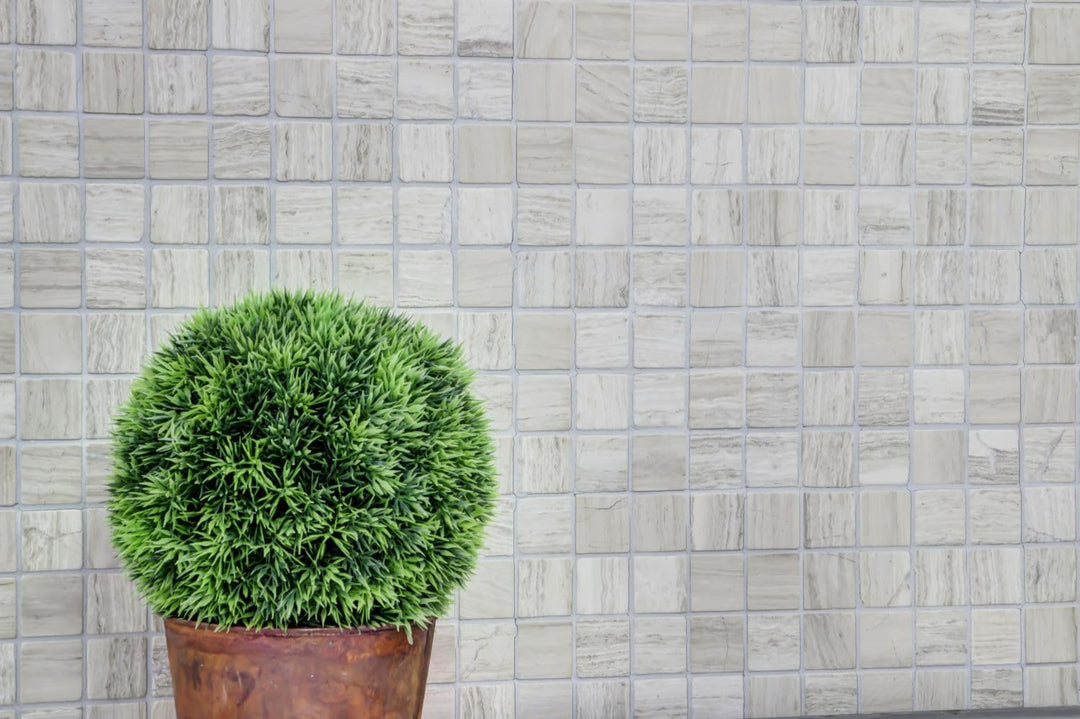 Mosaik Quadrat uni Grau Streifen Marmor Naturstein Küche, Mosaikstein Format: 32x32x8 mm, Bogengröss