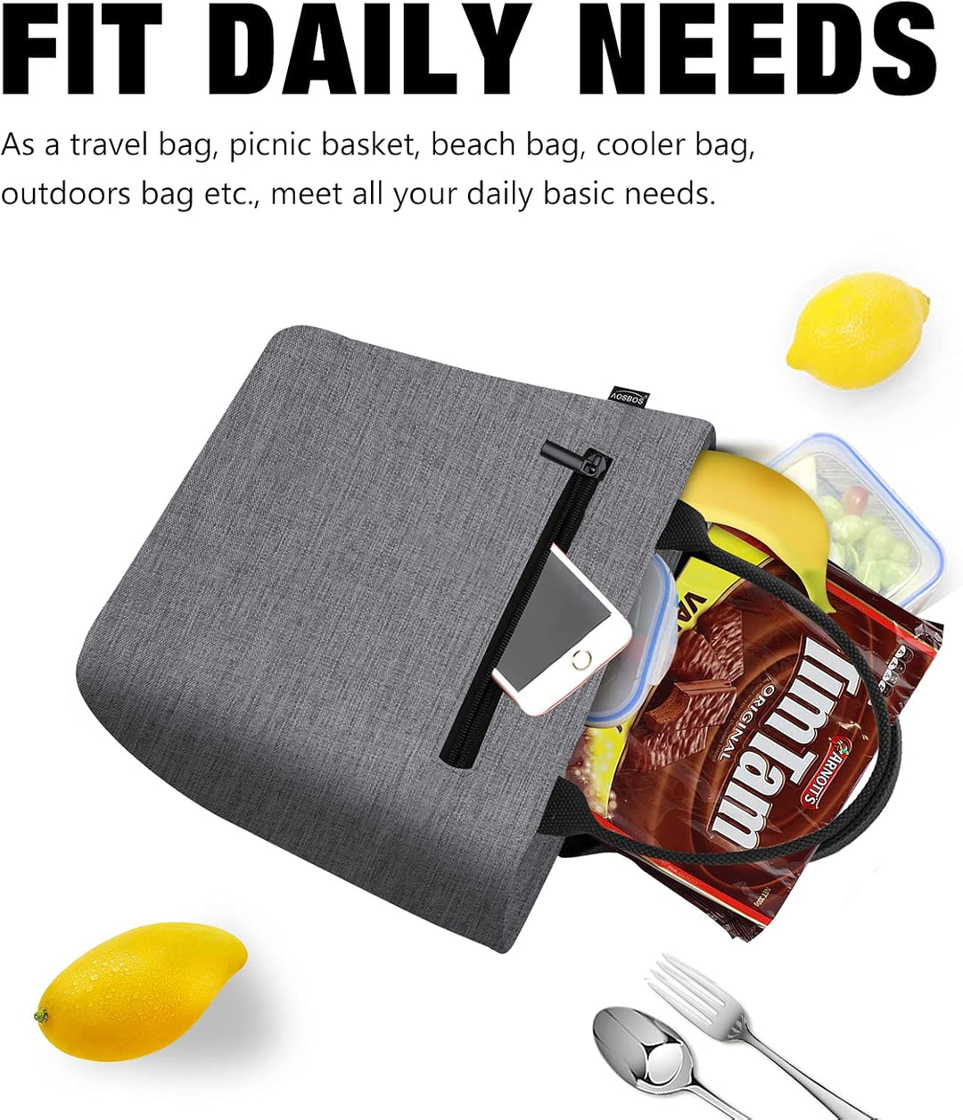 AOSBOS Kühltasche Klein Leicht Lunch Tasche Isoliertasche zur Arbeit Schule Faltbar Wasserdicht Reis