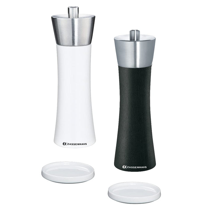 Zassenhaus Zassenhaus Augsburg Pfeffermühle und Salzmühle Set 18 cm schwarz weiss und Untersetzer au