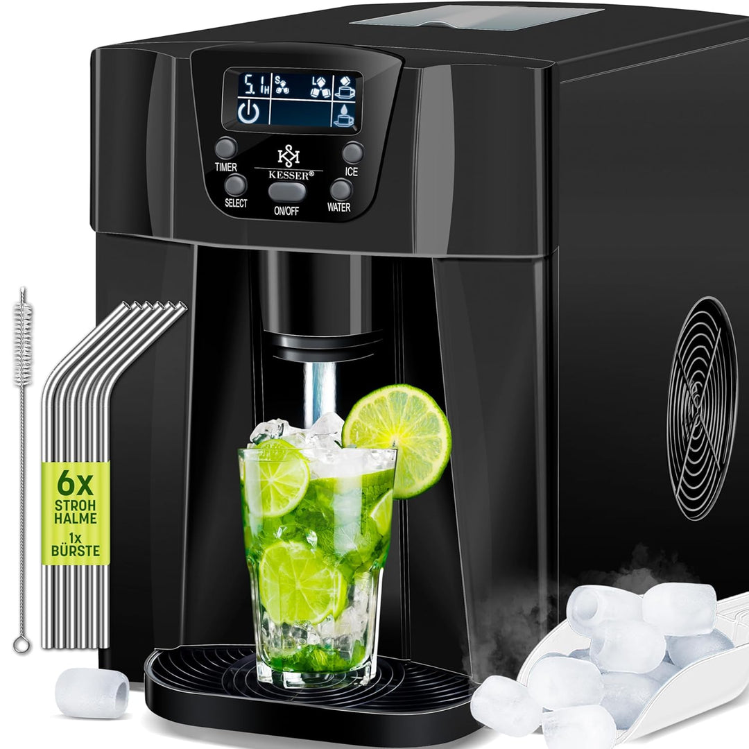 KESSER® Eiswürfelbereiter | Eiswürfelmaschine Edelstahl | 100W Ice Maker | 12 kg 24 h | 2 Würfelgrös