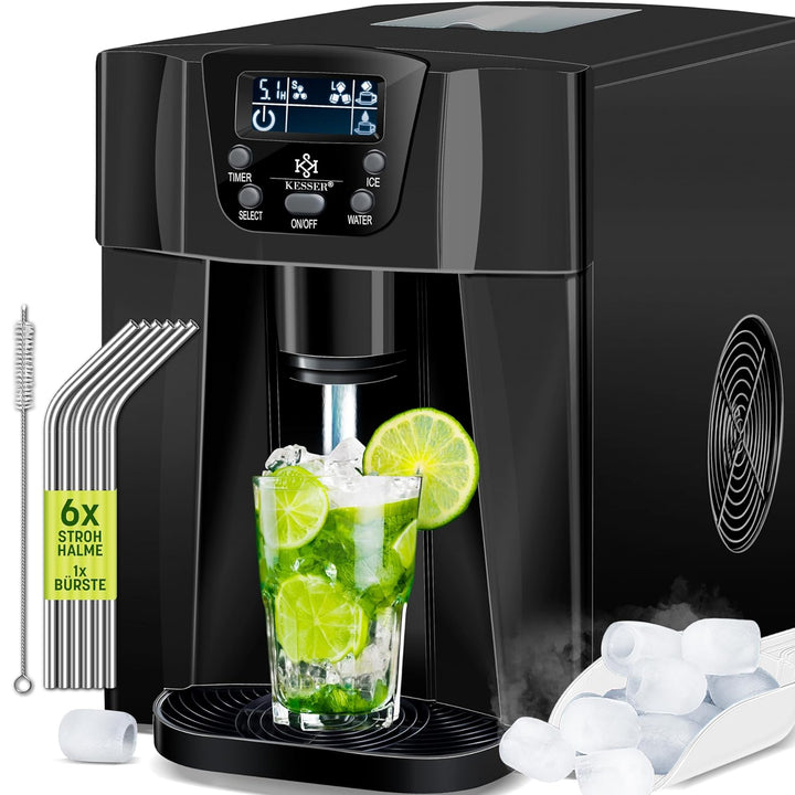 KESSER® Eiswürfelbereiter | Eiswürfelmaschine Edelstahl | 100W Ice Maker | 12 kg 24 h | 2 Würfelgrös