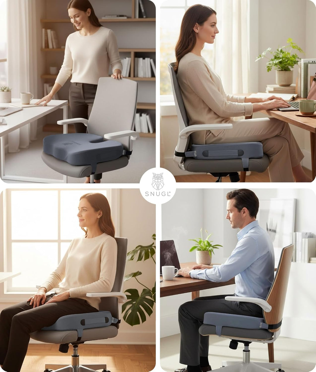 SNUGL Sitzkissen orthopädisch Memory Foam Steissbeinkissen | Stuhlkissen gegen Rückenschmerzen | Erg