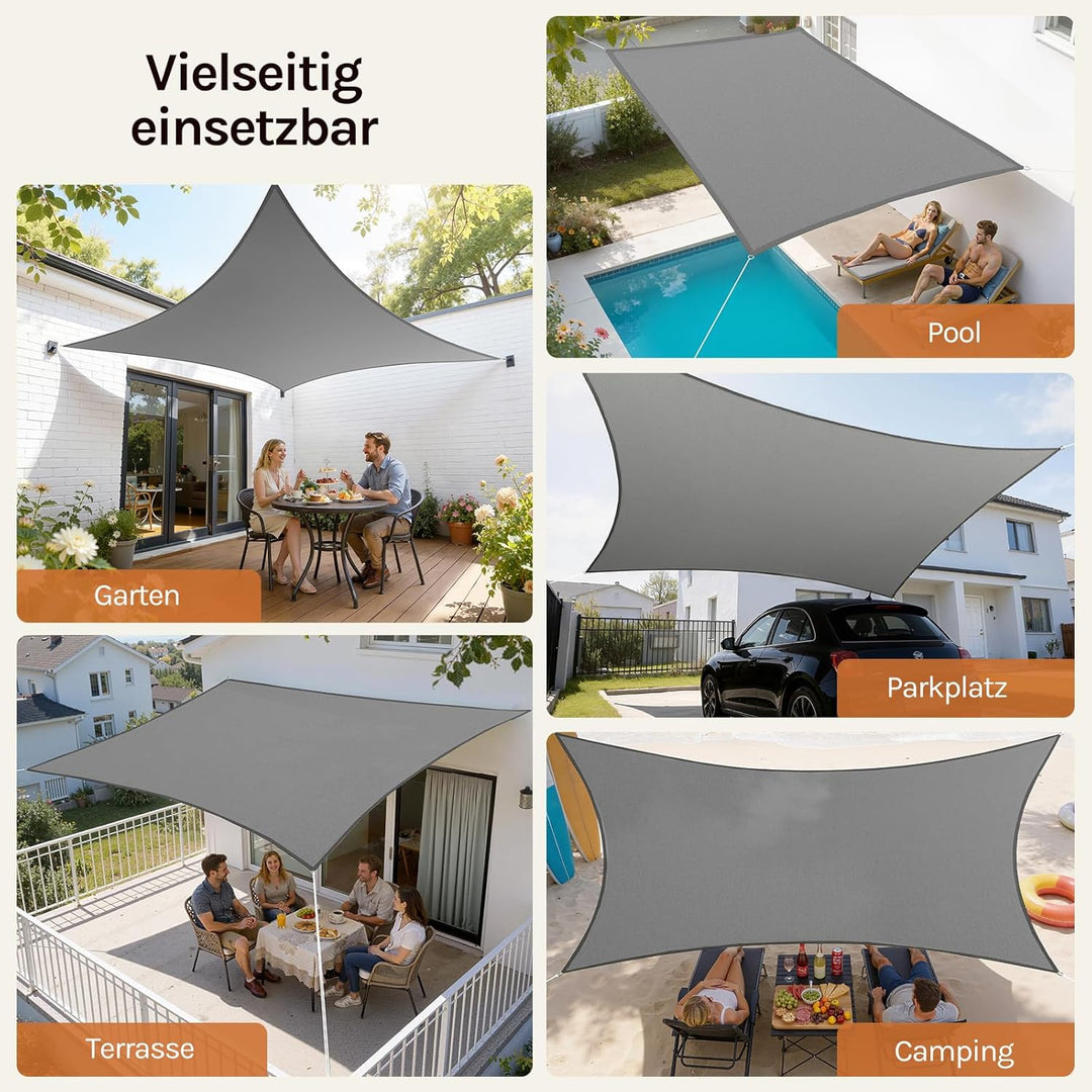 WOLTU Sonnensegel Rechteck 5x7m Grau wasserabweisend Sonnenschutz Polyester Windschutz mit UV Schutz
