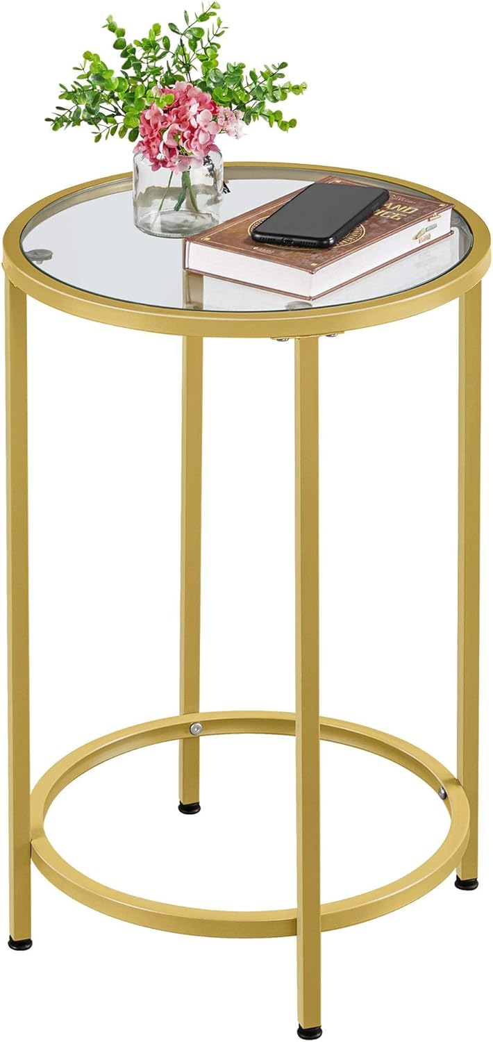 Yaheetech Bestelltisch Runder Sofatisch Coutisch mit Metallgestell Kleiner Nachttisch Hartglas Tisch