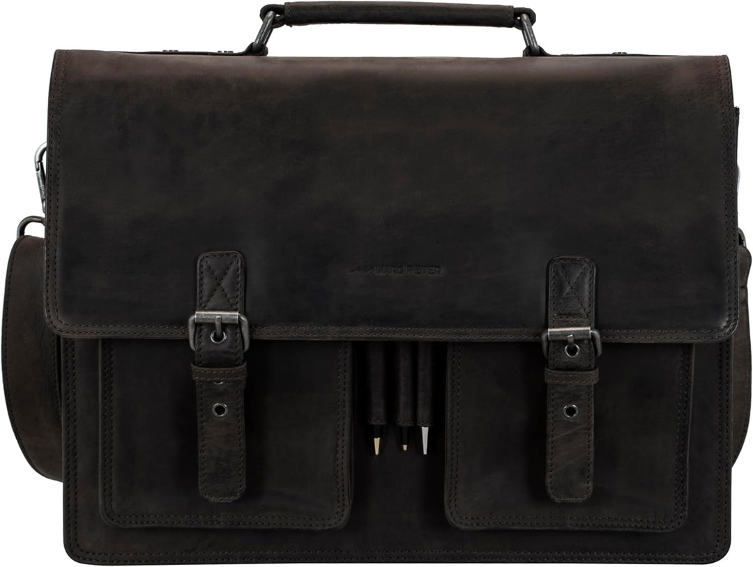 Marc Peter Amsterdam Aktentasche Leder XL Lehrertasche mit Laptopfach 15,6 Zoll grosse Ledertasche z