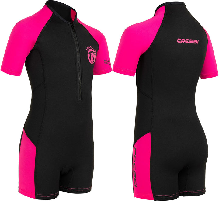 Cressi Little Shark Jr Shorty 2mm Neoprenanzug für Kinder Schwarz/Rosa 13/14 Jahre Kurzarm, Schwarz/