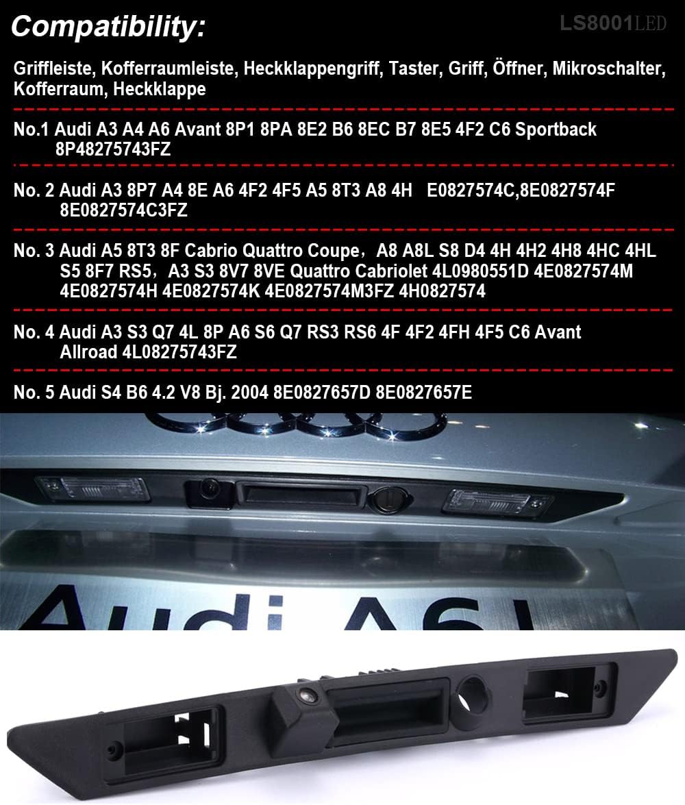 Wasserdicht Nachtsicht Auto Kofferraum Griff Rückfahrkamera Rückfahrkamera für Audi A3 A4 A6L A6 A8L