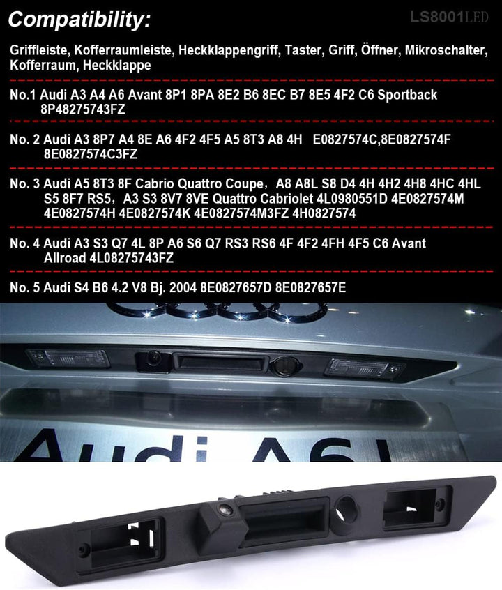 Wasserdicht Nachtsicht Auto Kofferraum Griff Rückfahrkamera Rückfahrkamera für Audi A3 A4 A6L A6 A8L