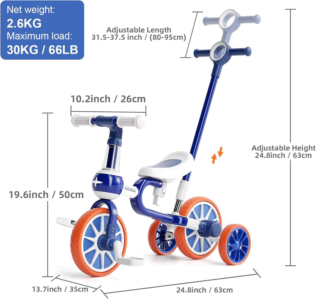 KORIMEFA 4 in 1 Laufräder Laufrad Kinderdreirad Dreirad Lauffahrrad Lauflernhilfe für Kinder ab 1 Ja