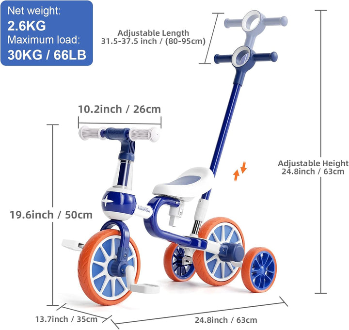 KORIMEFA 4 in 1 Laufräder Laufrad Kinderdreirad Dreirad Lauffahrrad Lauflernhilfe für Kinder ab 1 Ja