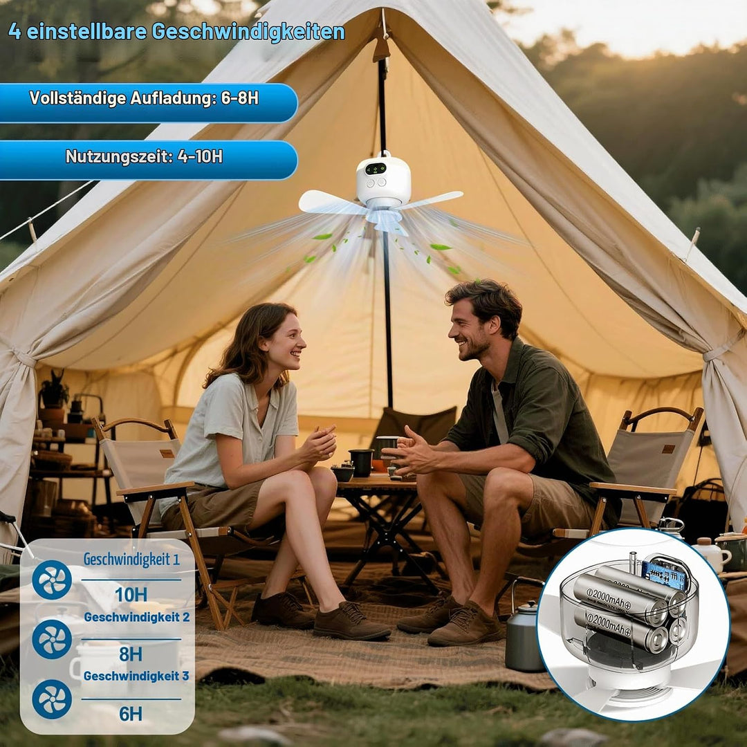 Tragbarer Deckenventilator mit Licht und Fernbedienung,Camping Ventilator | 8000mAh Akku Deckenventi