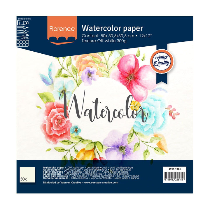 Florence Aquarellpapier texture 30,5x30,5cm 300g Wollweiss 50pcs 50 Blatt 30,5 x 30,5