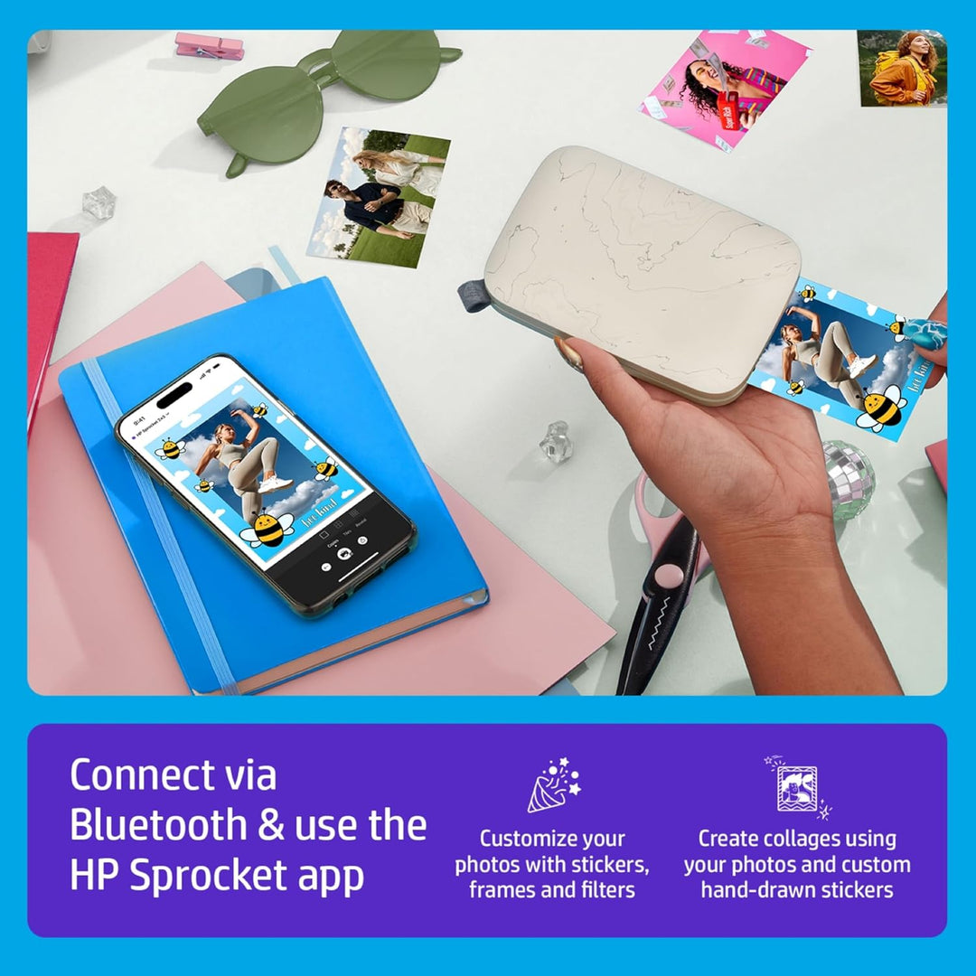 HP , Farbig , Sprocket Select Tragbarer Sofortbilddrucker mit 2,3 x 3,4 Zoll (Weiss) Zink-Papierbünd