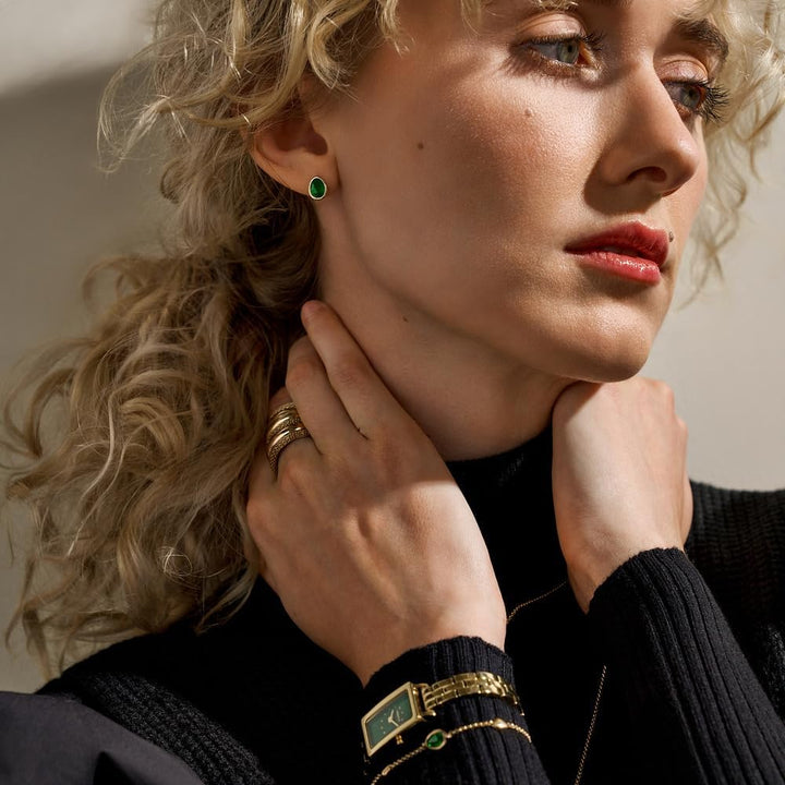 Skagen Damen Gold Ton Edelstahl oder Halbedel mit Post-Verschluss Ohrringe Blassgrün, Blassgrün
