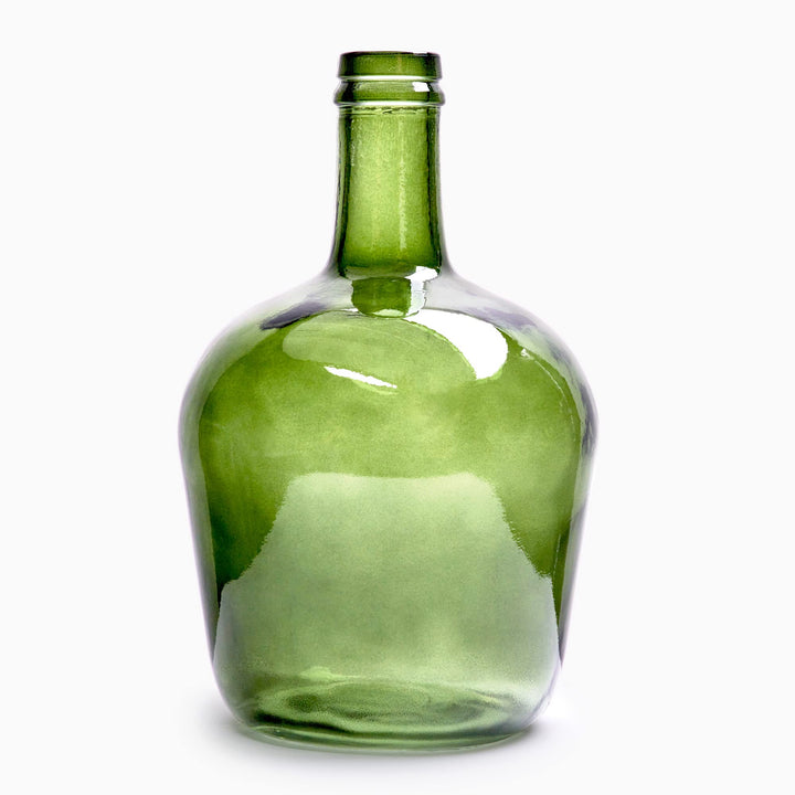 Handgefertigte Damajuana Glaskaraffe 4L Glatt olivgrün - Glasflasche oder Karaffe im mediterranen St