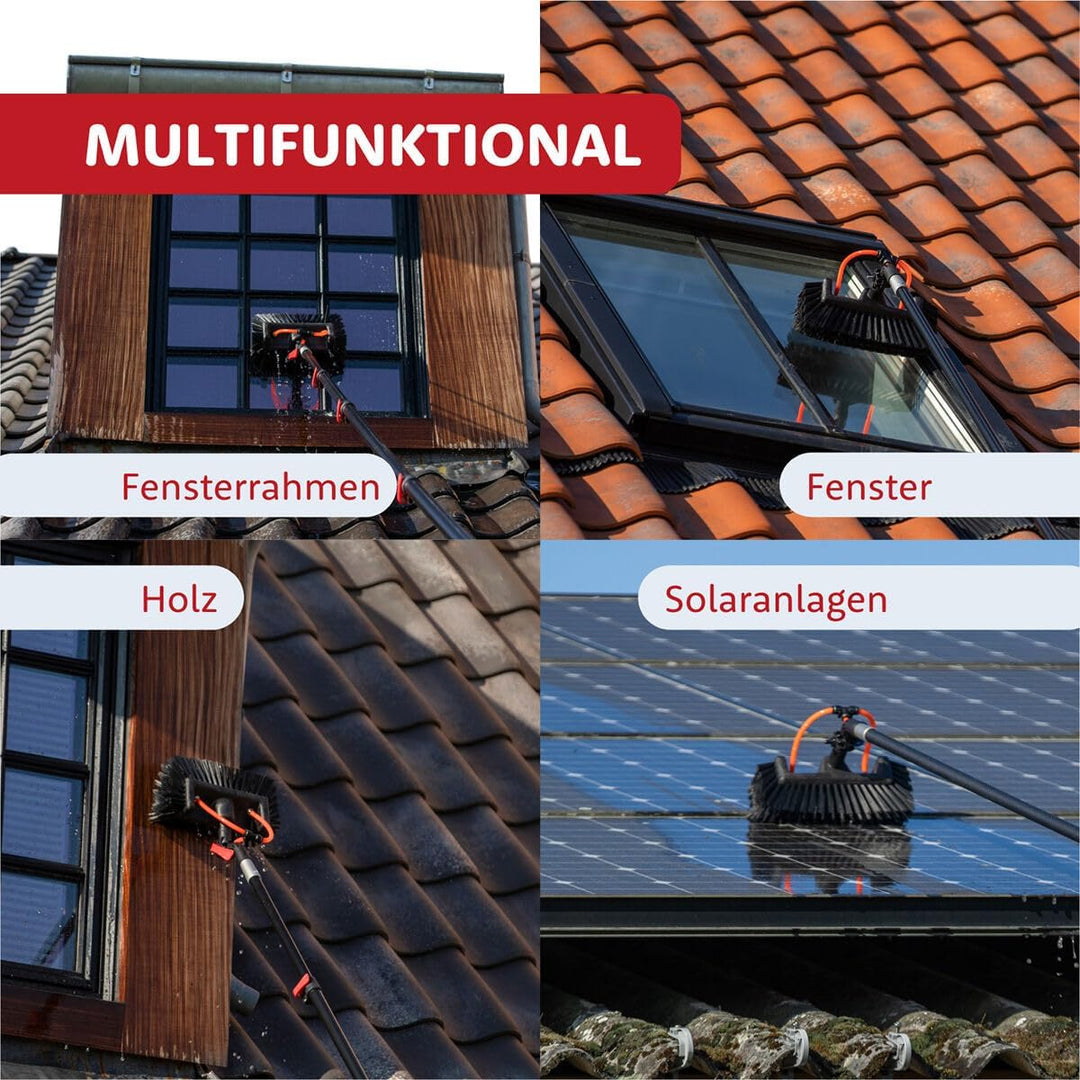 Aquascopic Aluminium Teleskopstange mit Solarpanel-Bürste & 5-Flächenbürste - Fensterputzer längenve
