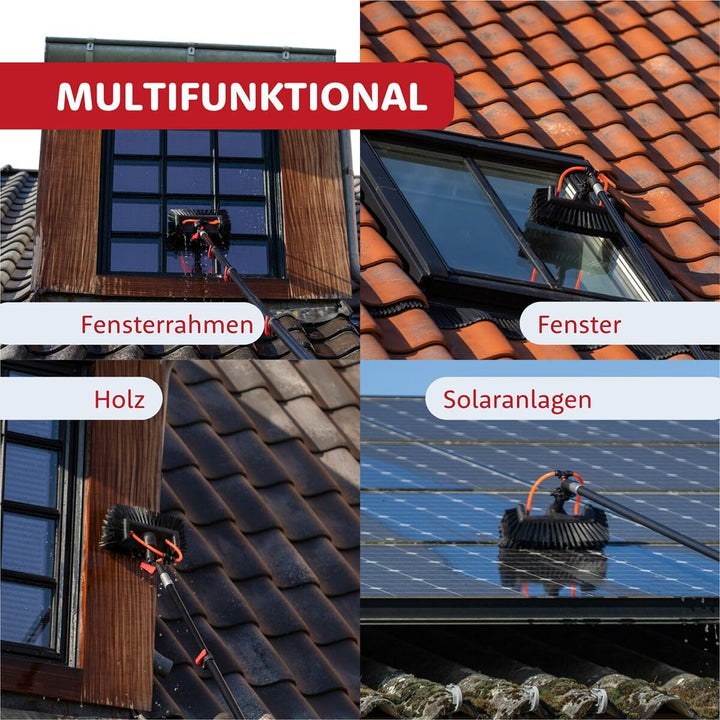 Aquascopic Aluminium Teleskopstange mit Solarpanel-Bürste & 5-Flächenbürste - Fensterputzer längenve