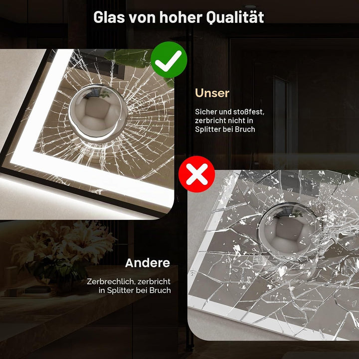 YU YUSING Badspiegel mit Beleuchtung 100x60cm, LED Wandspiegel mit Beschlagfrei, 3 Lichtfarben Dimmb