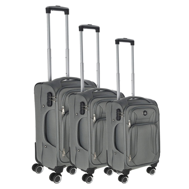 Cepewa Kofferset 3er Set aus Stoff | grau 3 Grössen Nylon | Teleskopstange Doppelrolle Zahlenschloss