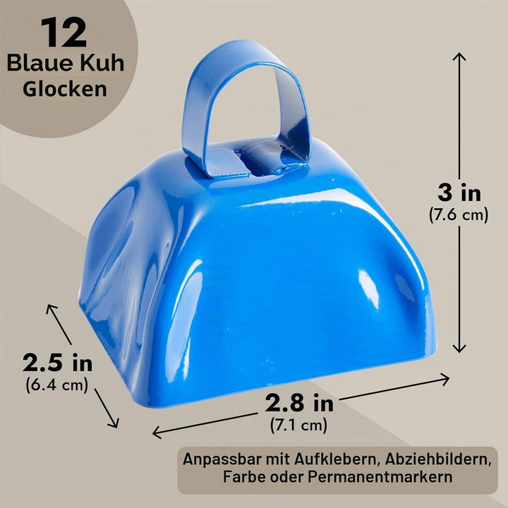 Blue Panda Kuhglocke Cowbell (Set, 12 Stück) - Laute Glocken mit Griffen - Zum Anfeuern bei Sportver