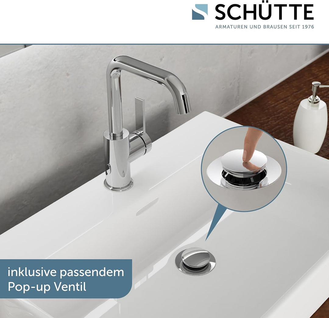 SCHÜTTE 33120 Waschtischarmatur LOS ANGELES mit hohem Auslauf, Wasserhahn für das Bad mit Pop-Up Exz