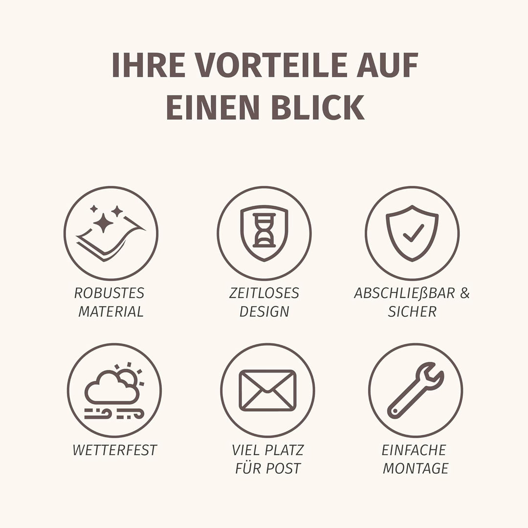 Briefkasten braun Englischer Postkasten Antik Stil aus Aluguss zur Wandmontage Nostalgie Standarform