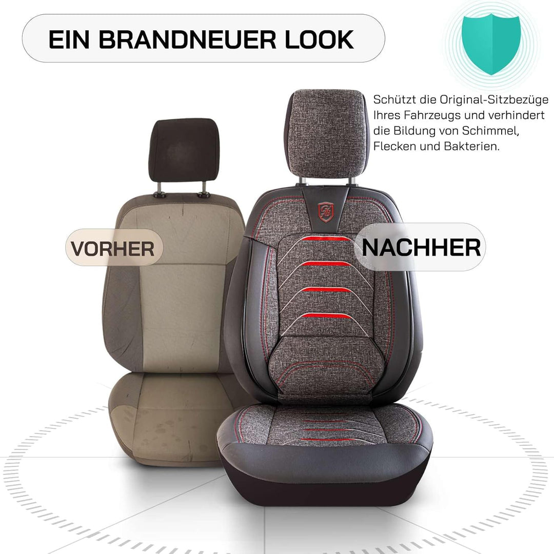 Autositzbezüge Universal für PKW & SUV - Premium Vordersitze Auto Sitzbezug aus Leinen, Rauchgrau-Ro