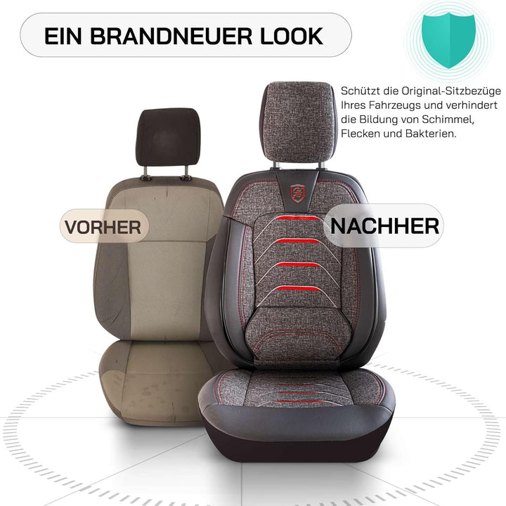 Autositzbezüge Universal für PKW & SUV - Premium Vordersitze Auto Sitzbezug aus Leinen, Rauchgrau-Ro