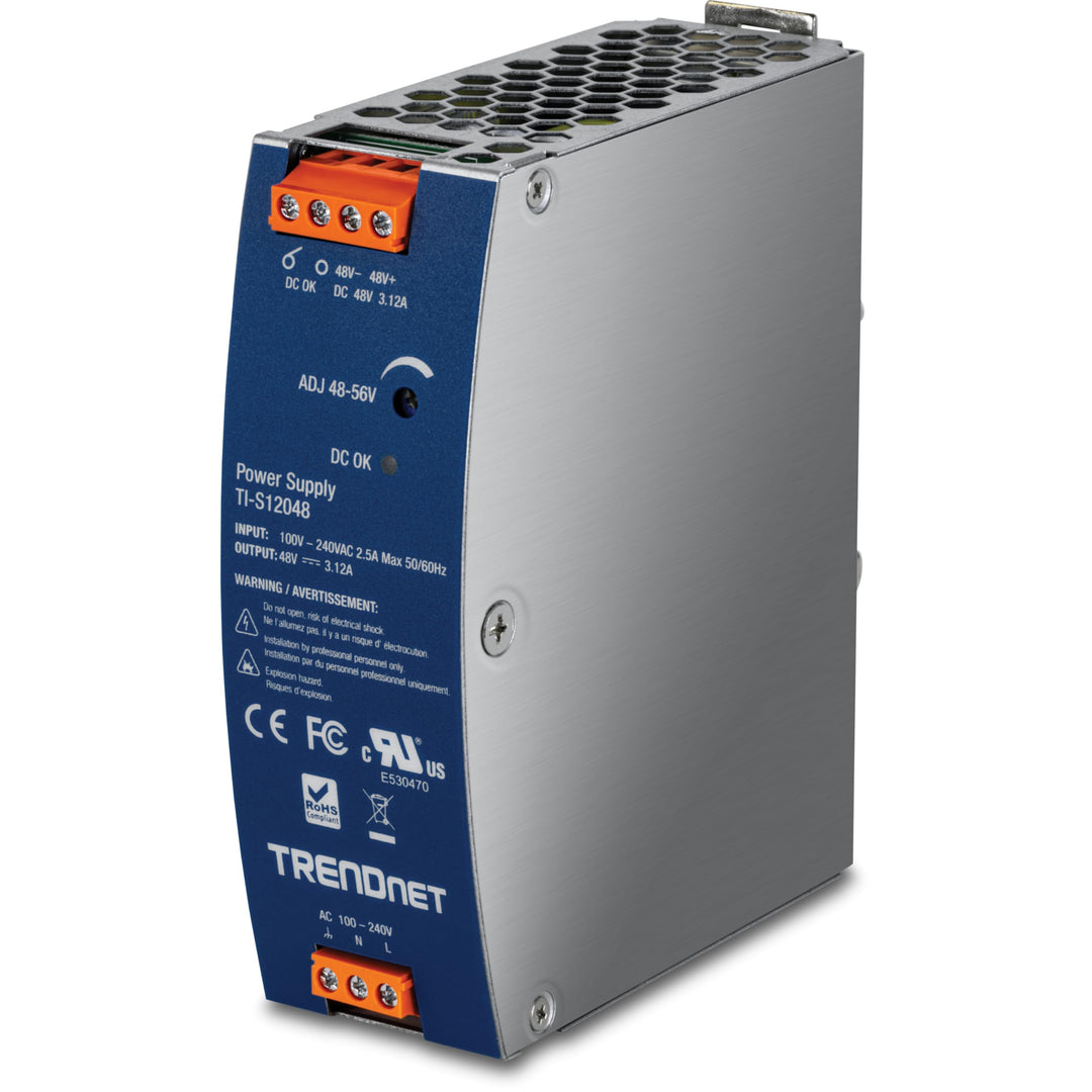 TRENDnet TI-S12048 120 W industrielles DIN-Rail-Netzteil mit Einfachausgang, Extremer -25 bis 70 °C