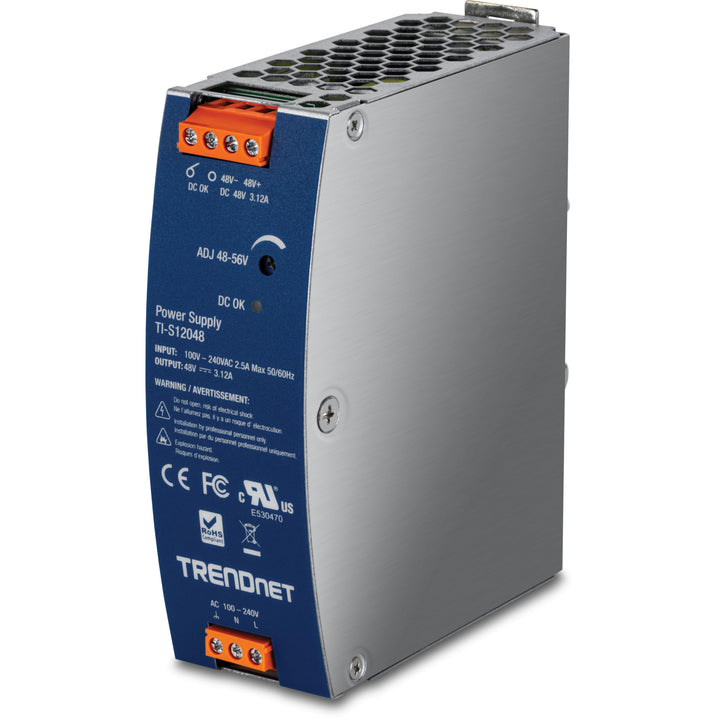 TRENDnet TI-S12048 120 W industrielles DIN-Rail-Netzteil mit Einfachausgang, Extremer -25 bis 70 °C