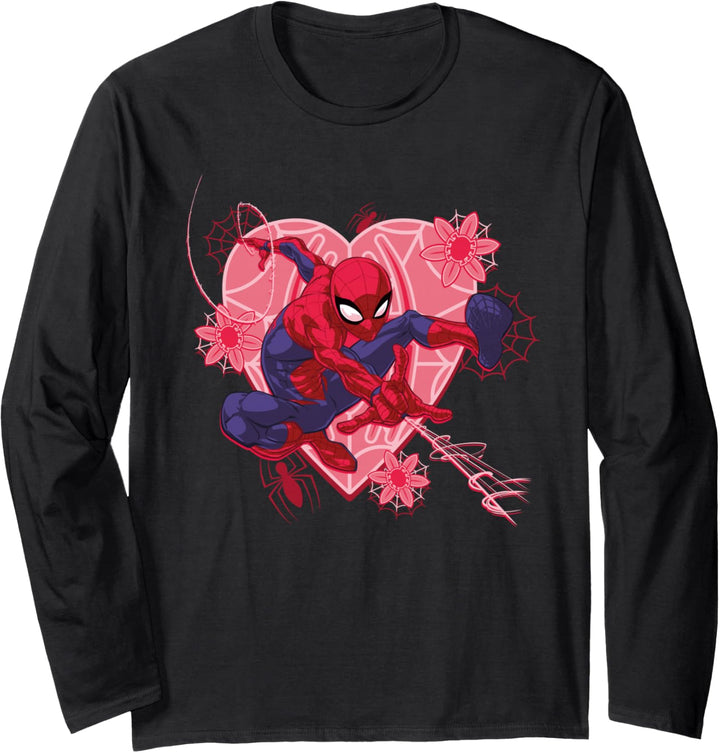 Marvel Spider-Man Hearts and Flowers Valentine's Day Langarmshirt
