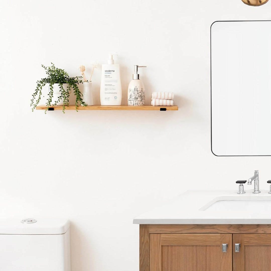 TREOAKWIS Schweberegal aus Eiche Massiv, Wandregal Holz Regale 90cm Wandboard für Badezimmer, Schlaf
