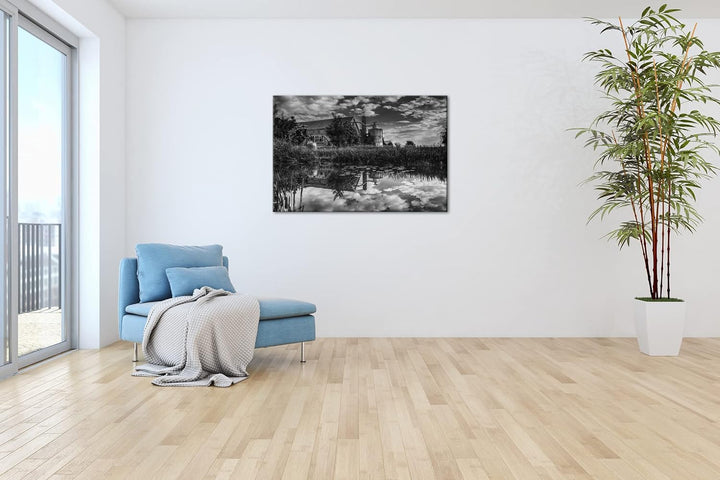 deyoli traumhafter Bauernhof Format: 80x60 cm Effekt: Schwarz&amp;Weiss als Leinwandbild, Motiv fertig g