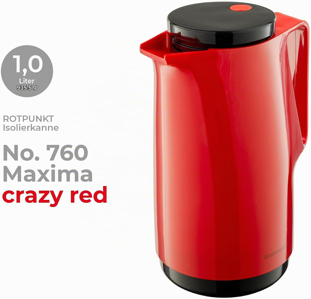 ROTPUNKT Isolierkanne 760 Maxima 1,0 l | Zweifunktions-Drehverschluss | BPA-frei - gesundes Trinken