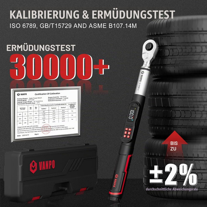 VANPO Digitaler Drehmomentschlüssel 1/2 Zoll Set, 10-200 Nm Drehmomentschlüssel Auto mit LCD-Display