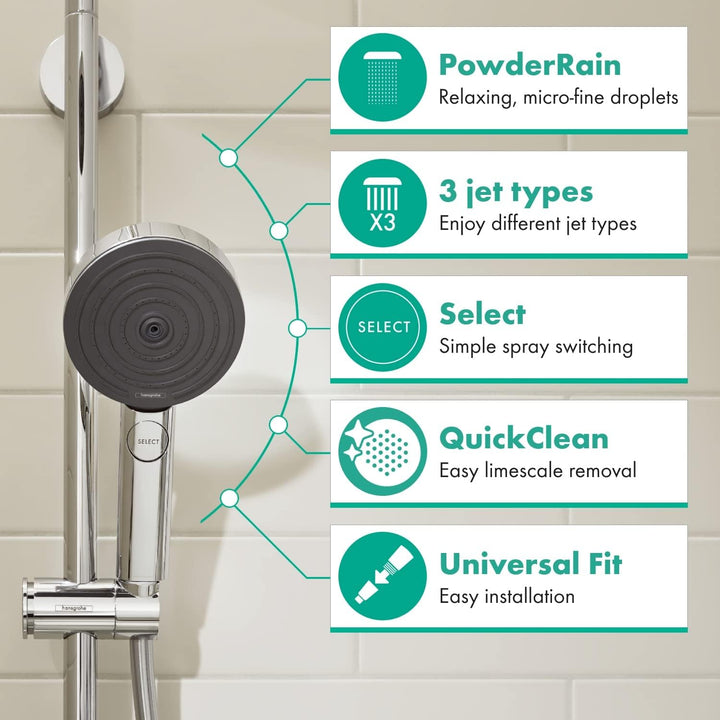 hansgrohe Pulsify S - Duschkopf, Handbrause mit 3 Strahlarten (Activation Version), runde Duschbraus