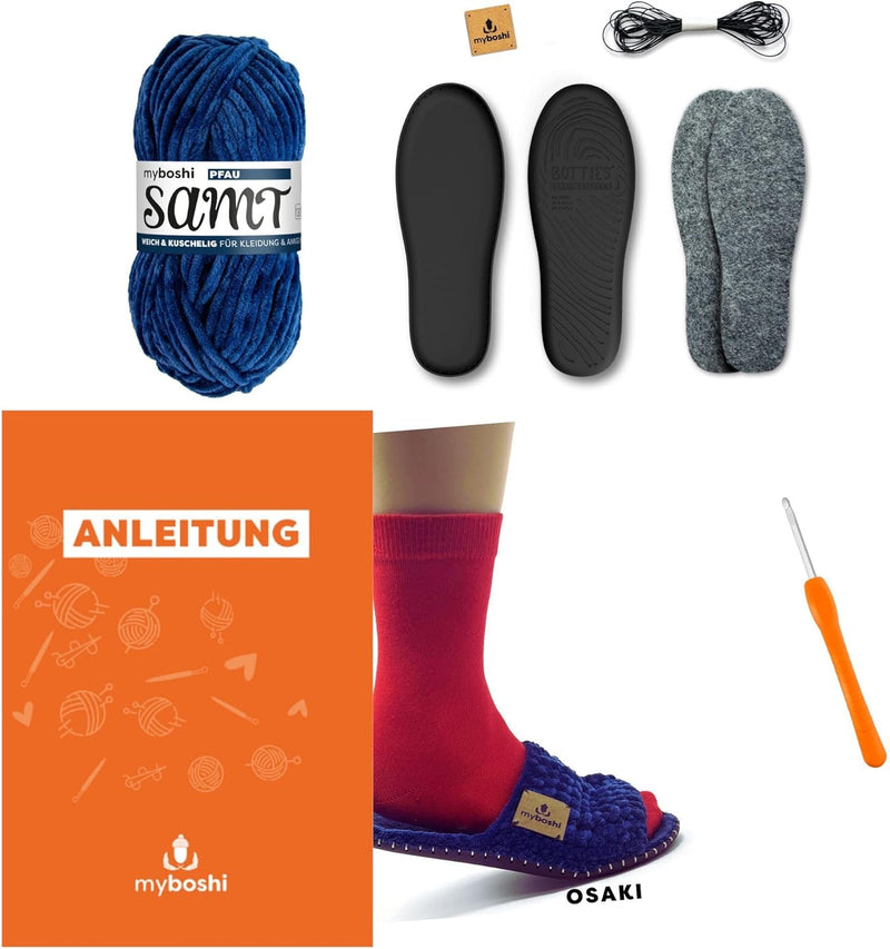 myboshi Häkelset Boshilette Osaki, für Anfänger, inkl. Botties Sohlen-Set, Samt Wolle, Häkelnadel, A